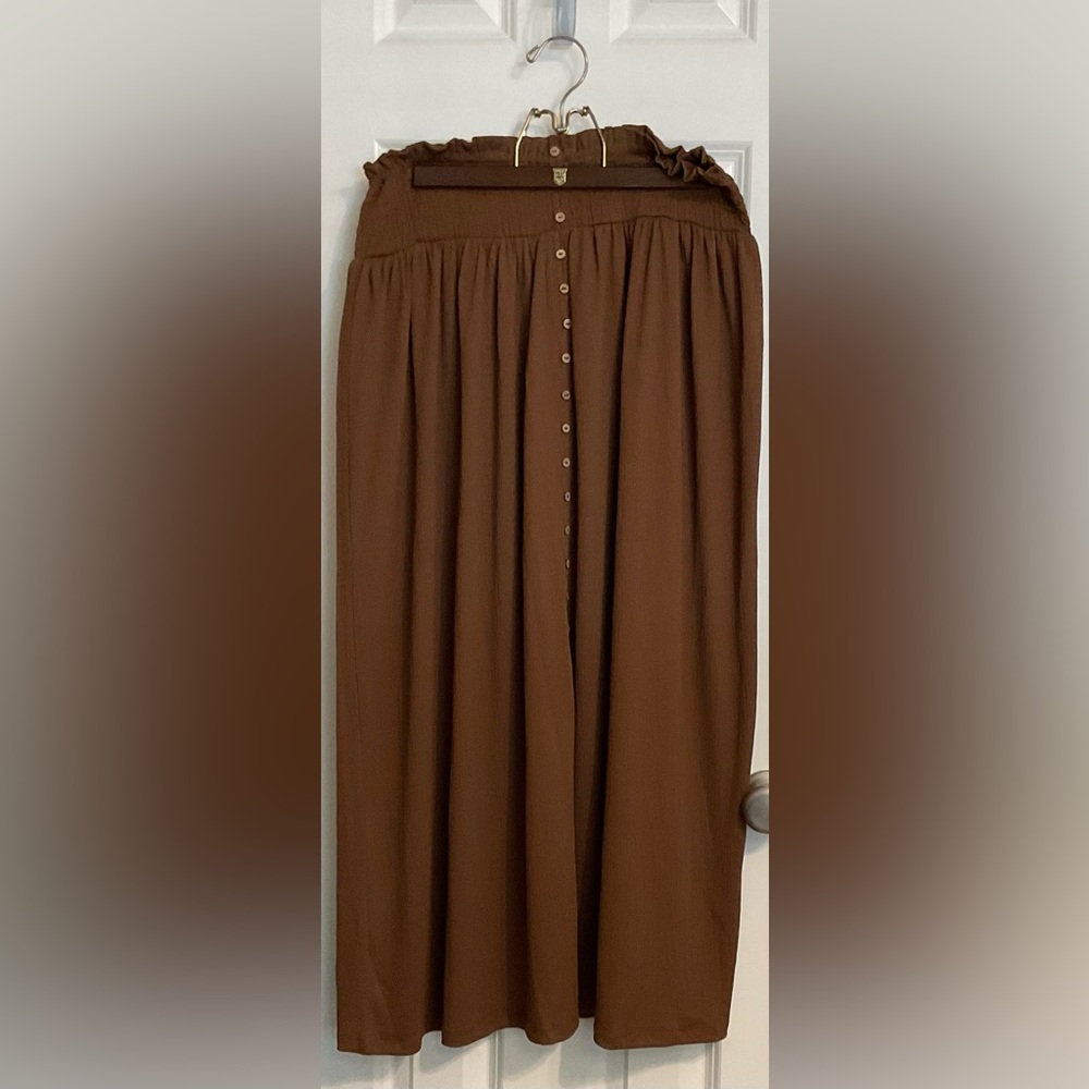 Cato Brown Midi Skirt with Button Detail